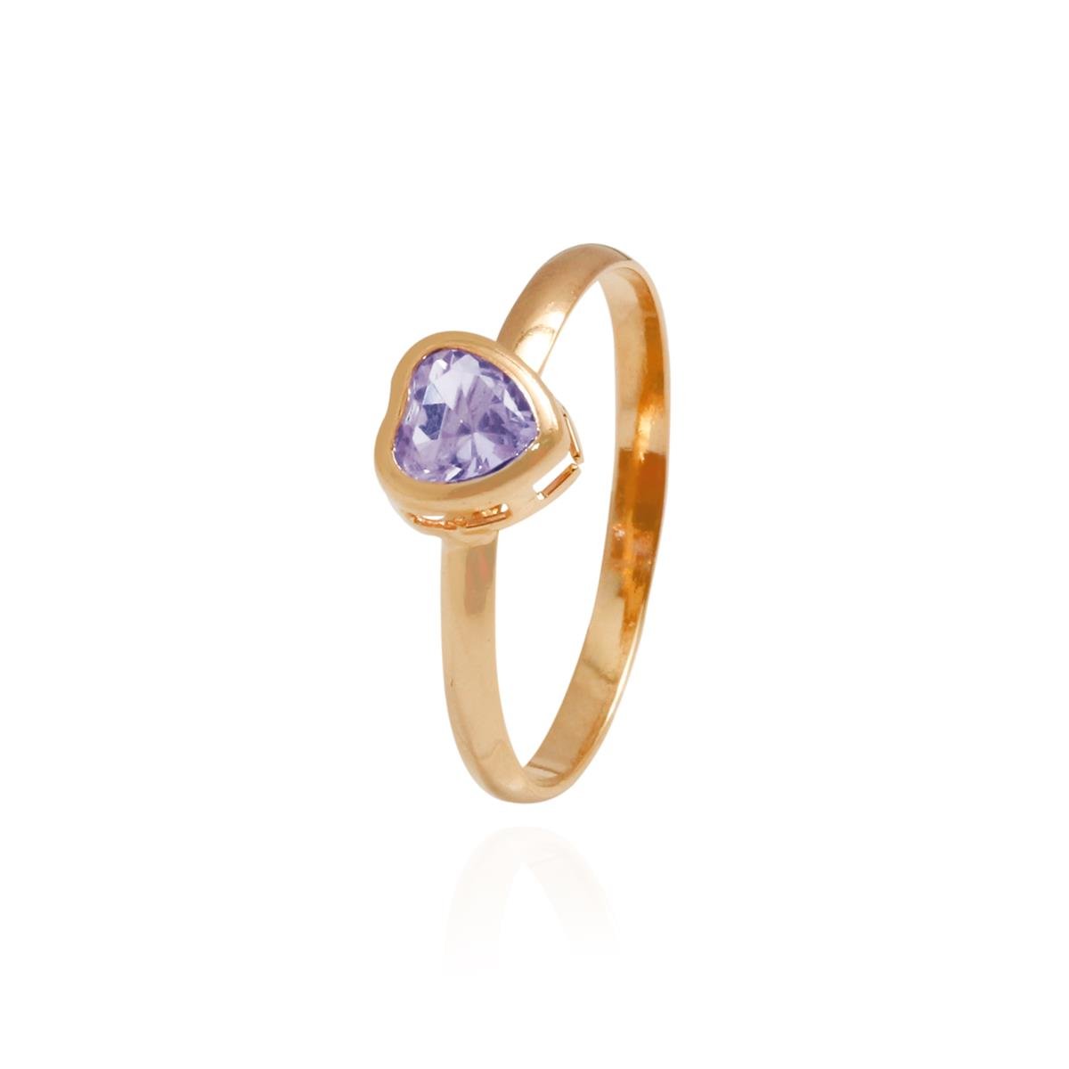 ANEL FOLHEADO A OURO COM PEDRA EM CORAÇÃO PEQUENO