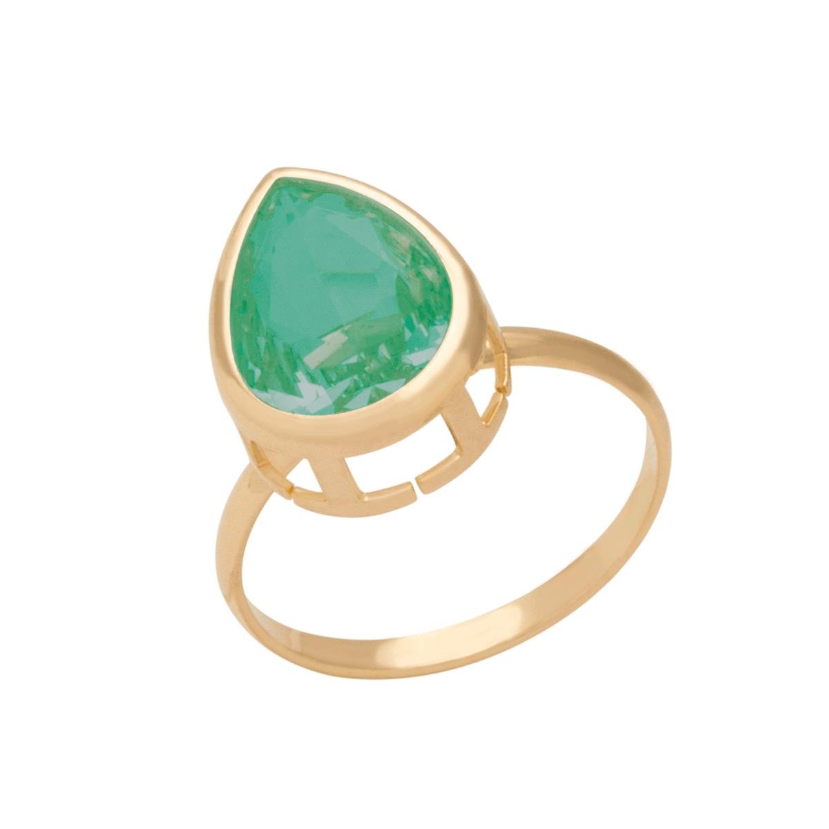 ANEL FOLHEADO A OURO COM PEDRA EM GOTA