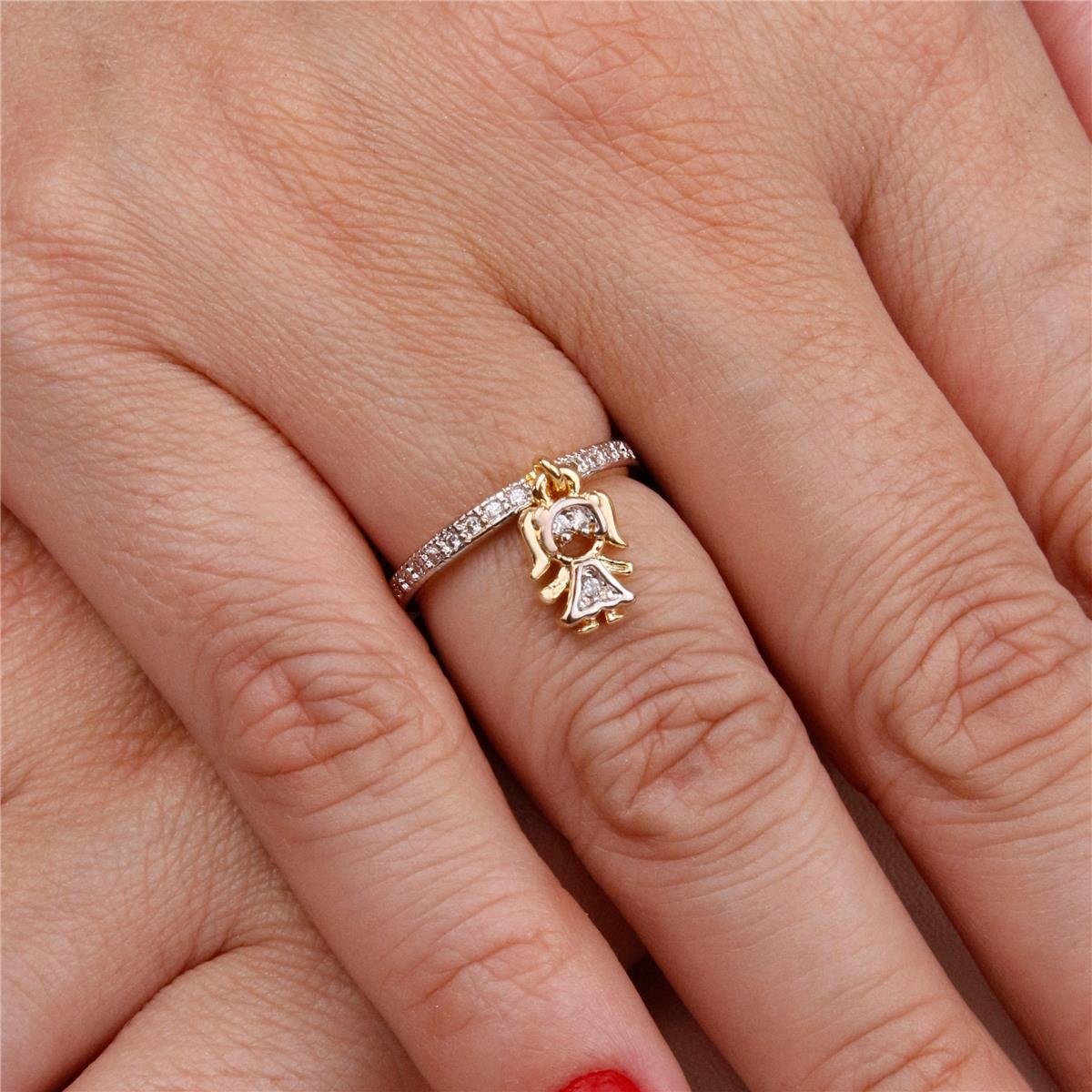 ANEL FOLHEADO A OURO MENINA COM ZIRCÔNIA E RÓDIO 