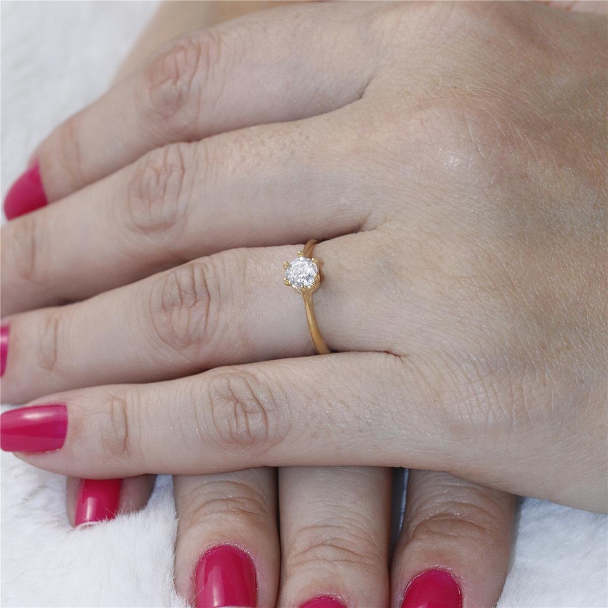 ANEL FOLHEADO A OURO SOLITÁRIO DE ZIRCÔNIA