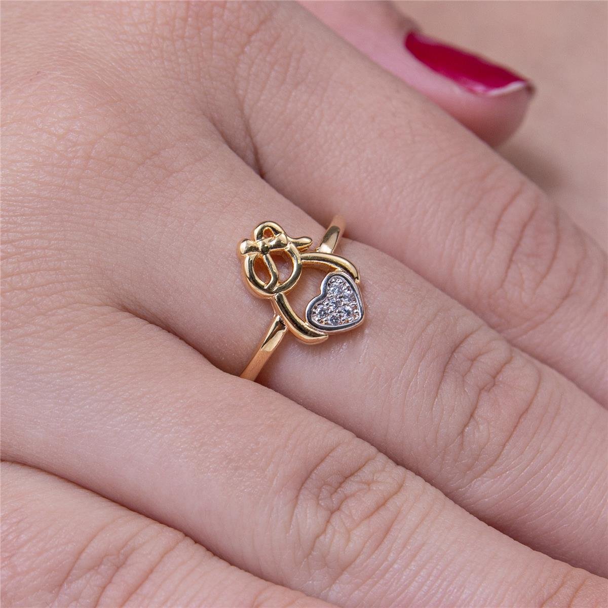 ANEL FOLHEADO A OURO MENINA COM CORAÇÃO ZIRCÔNIA