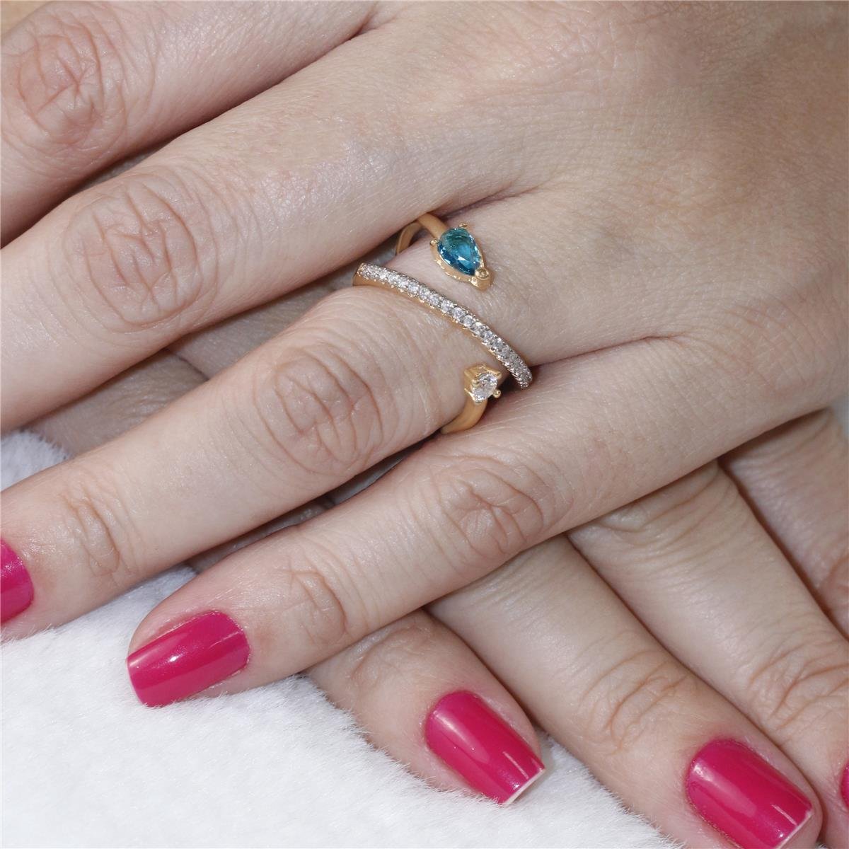 ANEL FOLHEADO A OURO FAIXAS COM ZIRCÔNIAS E GOTA