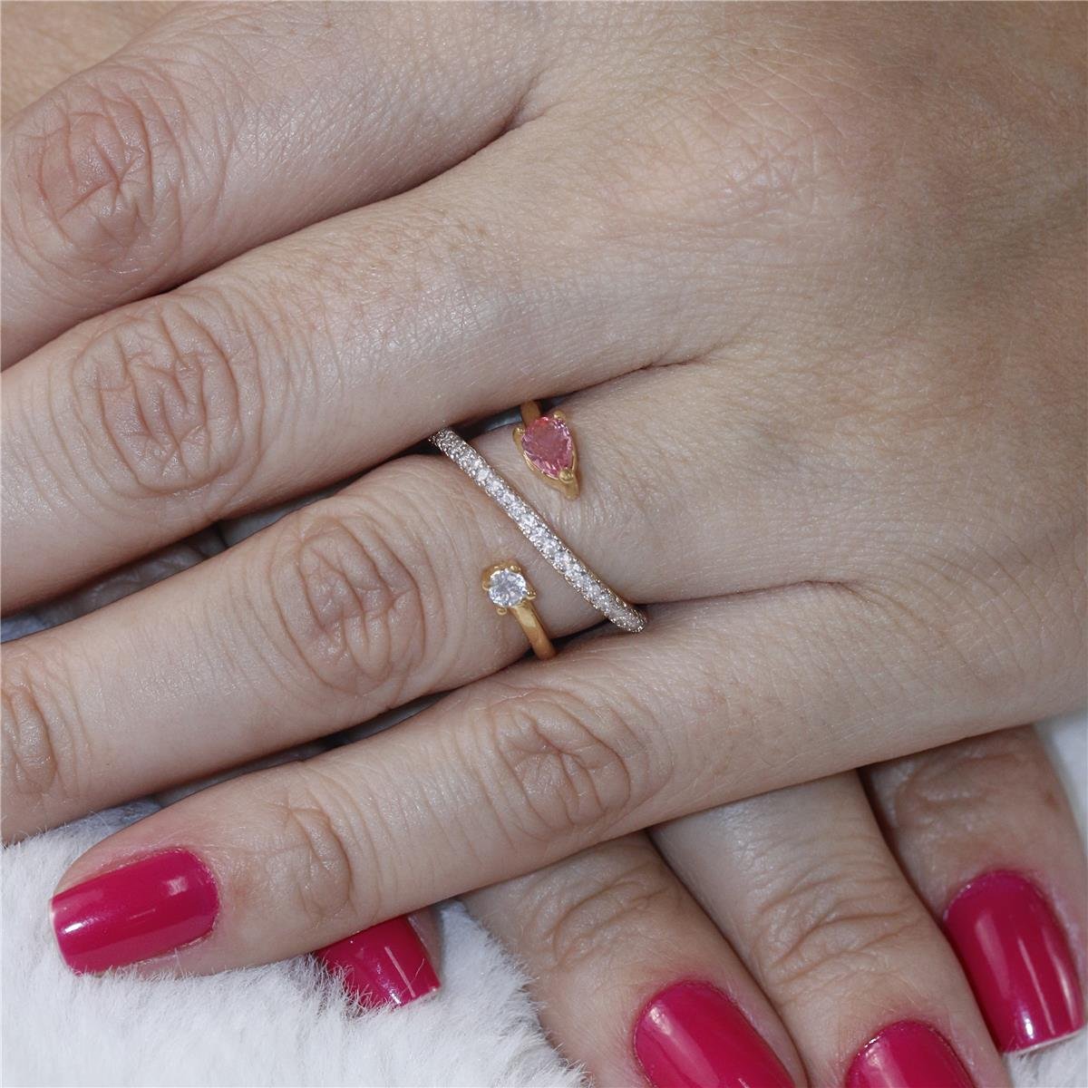 ANEL FOLHEADO A OURO FAIXAS COM ZIRCÔNIAS E GOTA