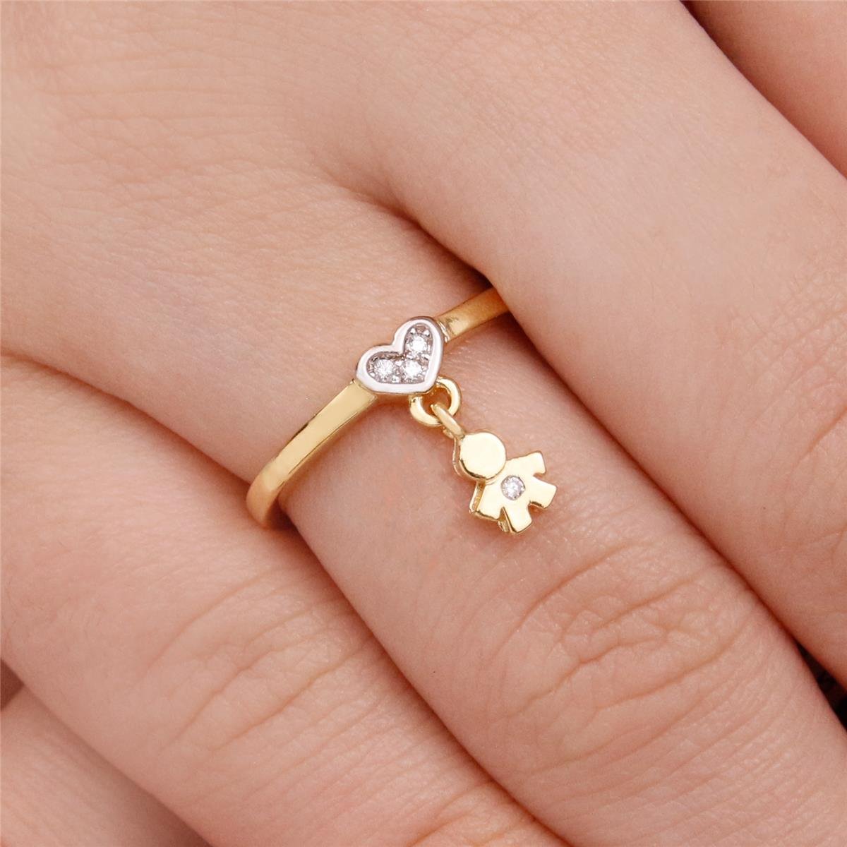 ANEL FOLHEADO A OURO CORAÇÃO COM MENINO