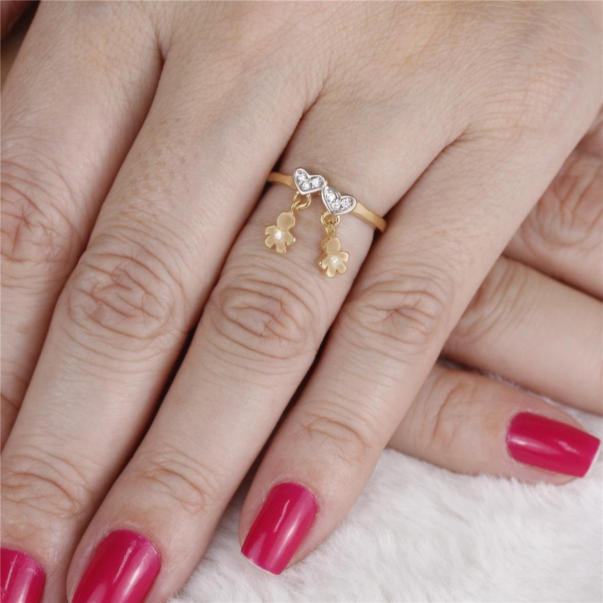 ANEL FOLHEADO A OURO CORAÇÕES COM MENINOS 