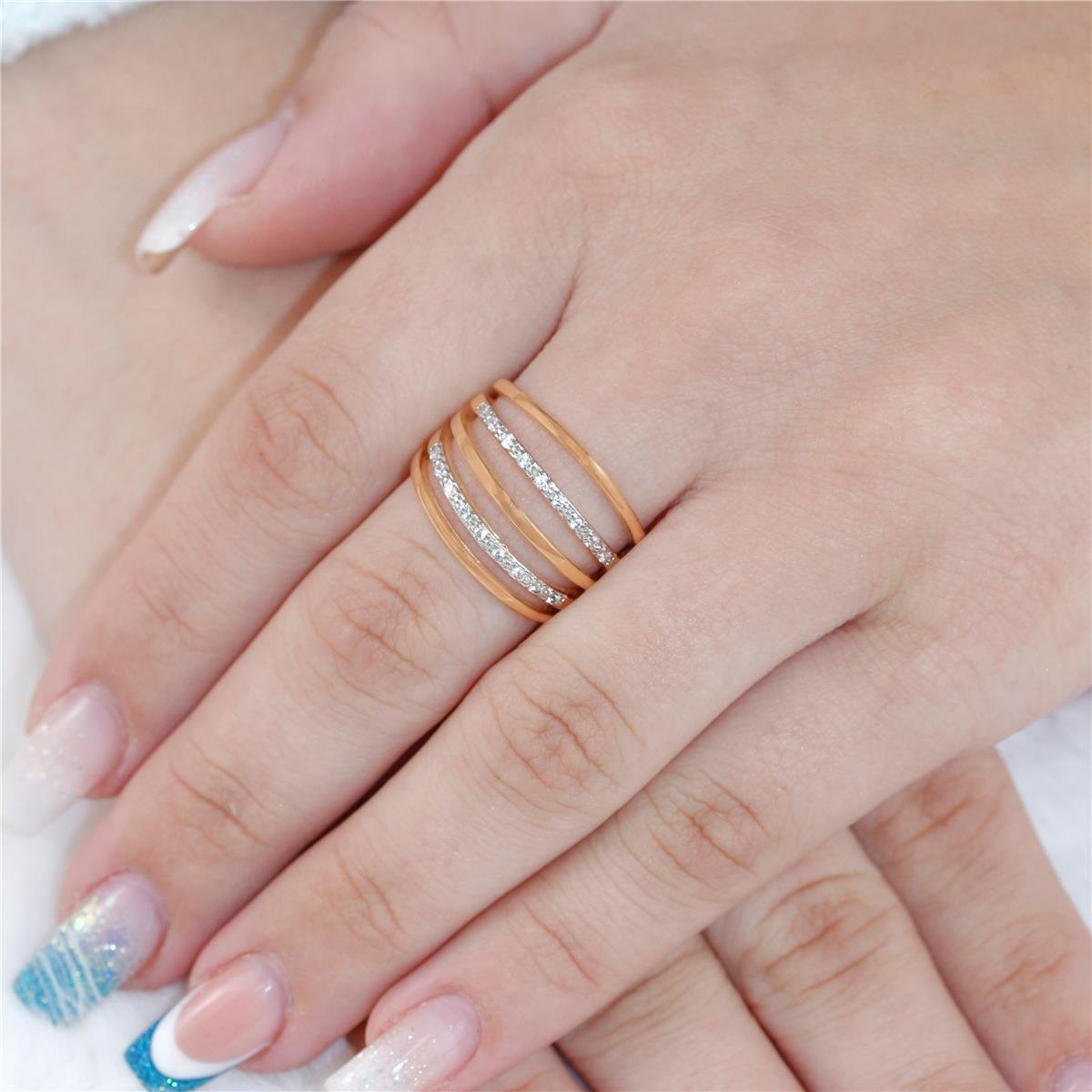 ANEL FOLHEADO A OURO OVAL FAIXAS LISAS E COM ZIRCÔNIAS