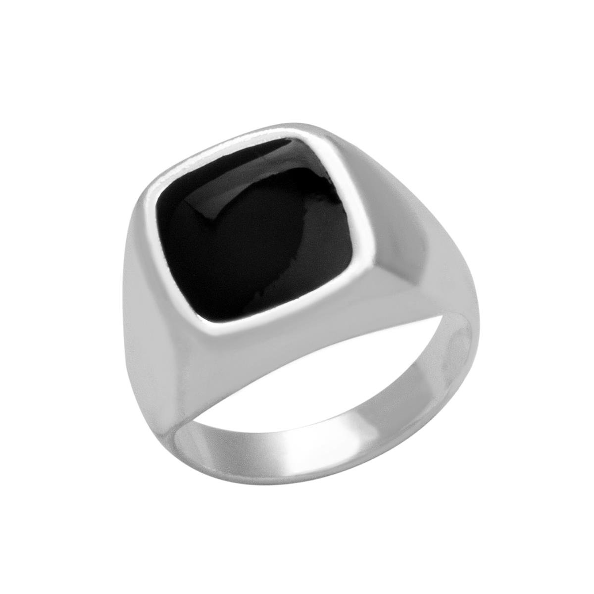 ANEL PRATA GROSSA COM QUADRADO DE RESINA