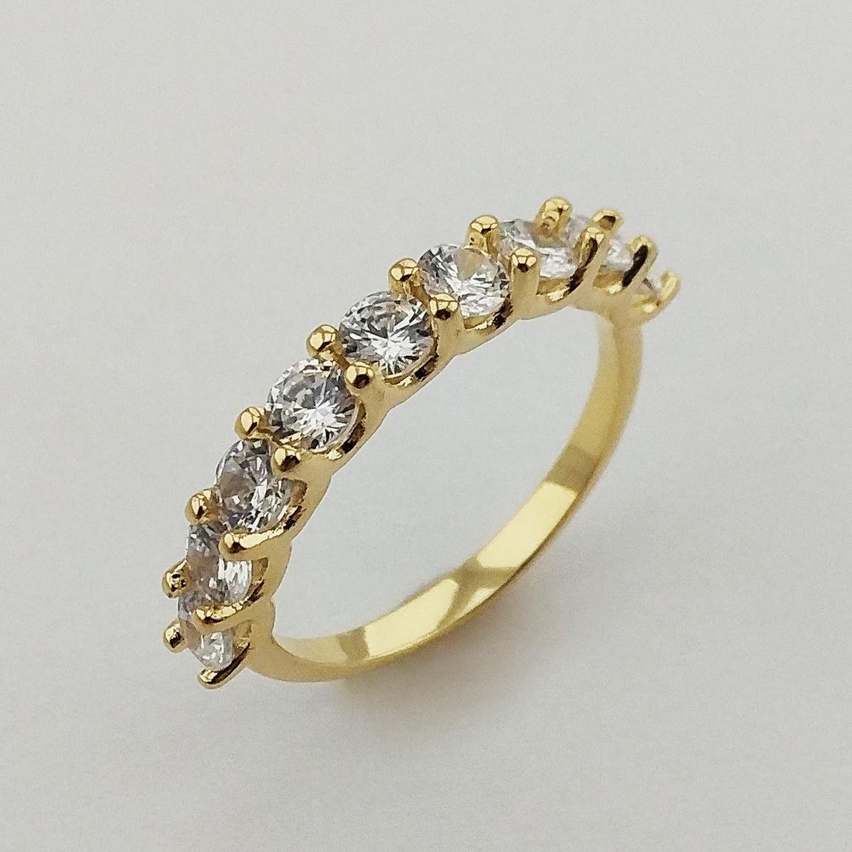 ANEL FOLHEADO A OURO COM ZIRCÔNIAS CRISTAL 