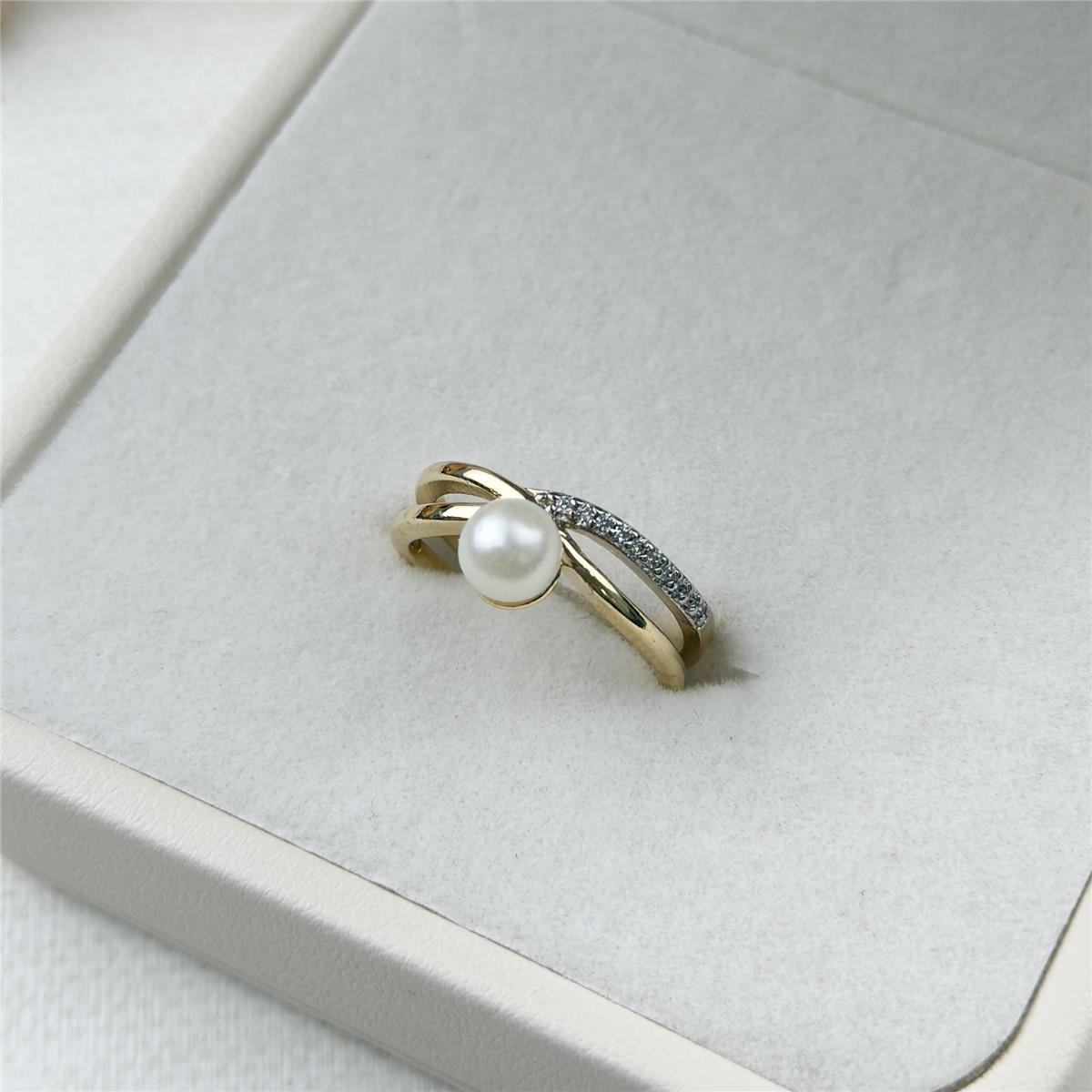 ANEL FOLHEADO A OURO FAIXAS COM ZIRCÔNIAS E PÉROLAS