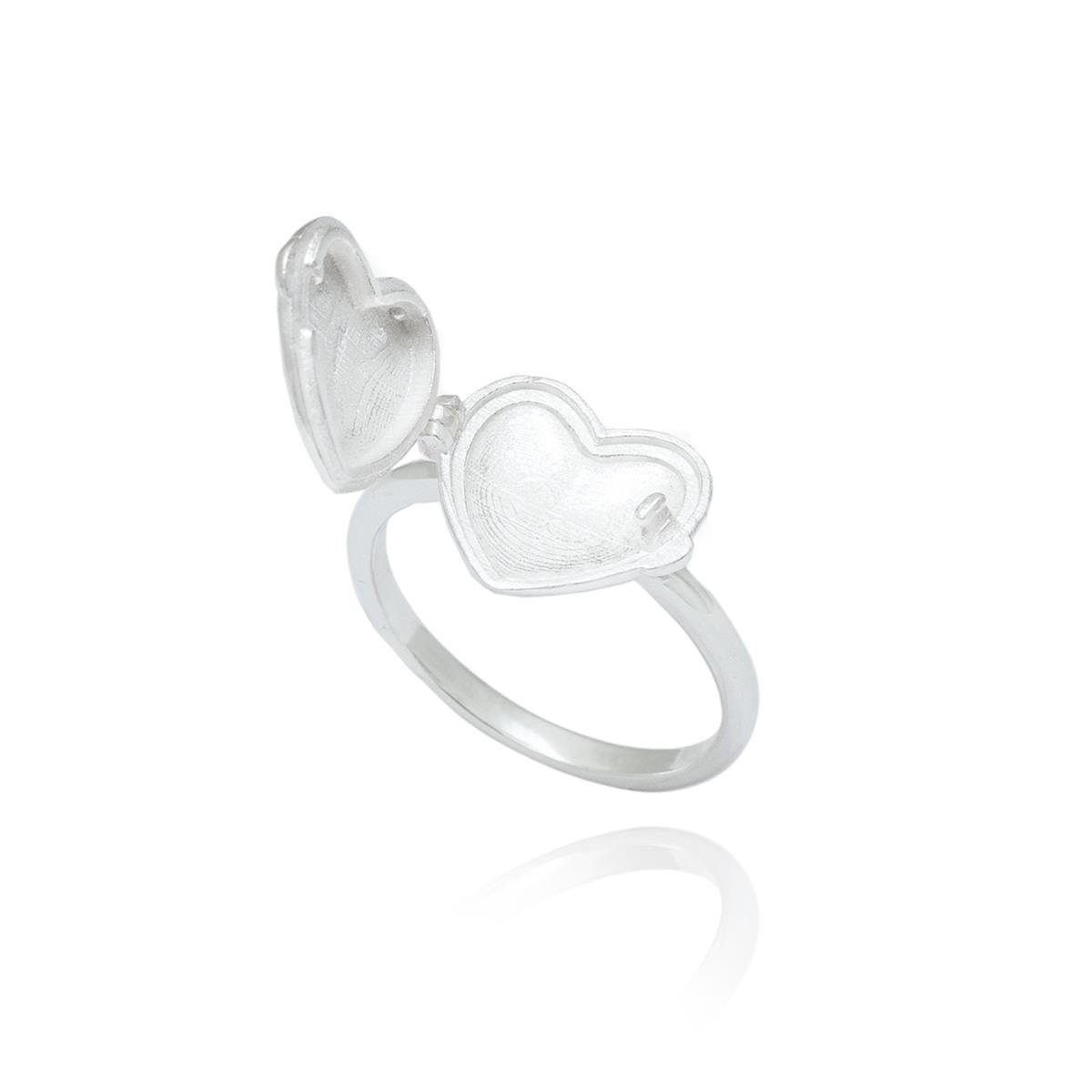 ANEL PRATA CORAÇÃO LISO RELICÁRIO 