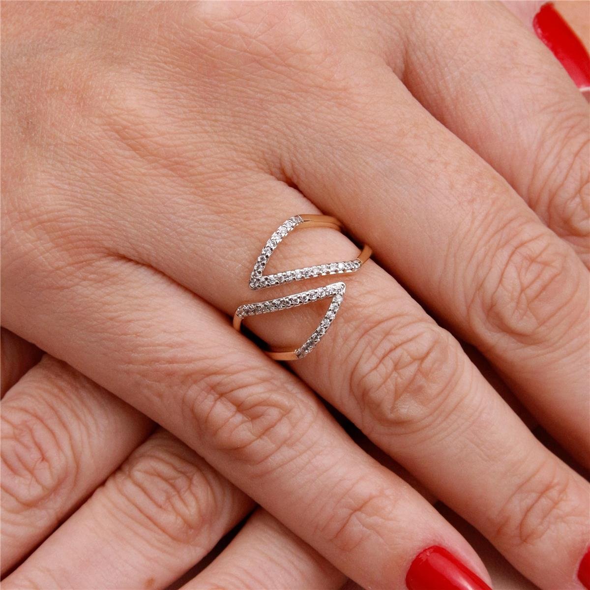 ANEL FOLHEADO A OURO ABERTO FAIXAS DE ZIRCÔNIAS CRISTAL 