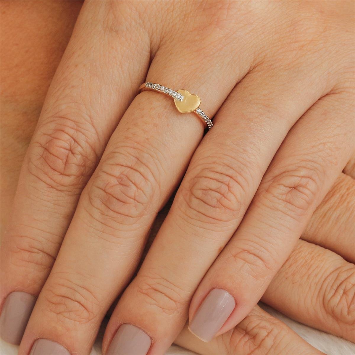 ANEL FOLHEADO A OURO CORAÇÃO LISO 