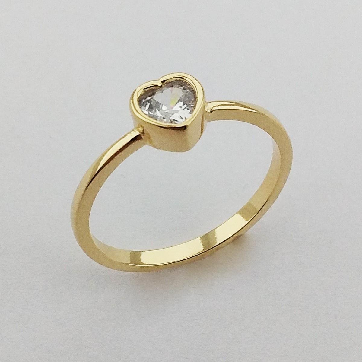 ANEL FOLHEADO A OURO CORAÇÃO CRISTAL 