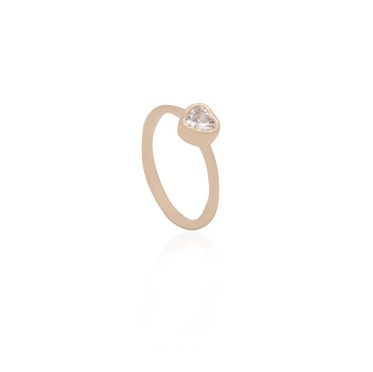 ANEL FOLHEADO A OURO CORAÇÃO CRISTAL 