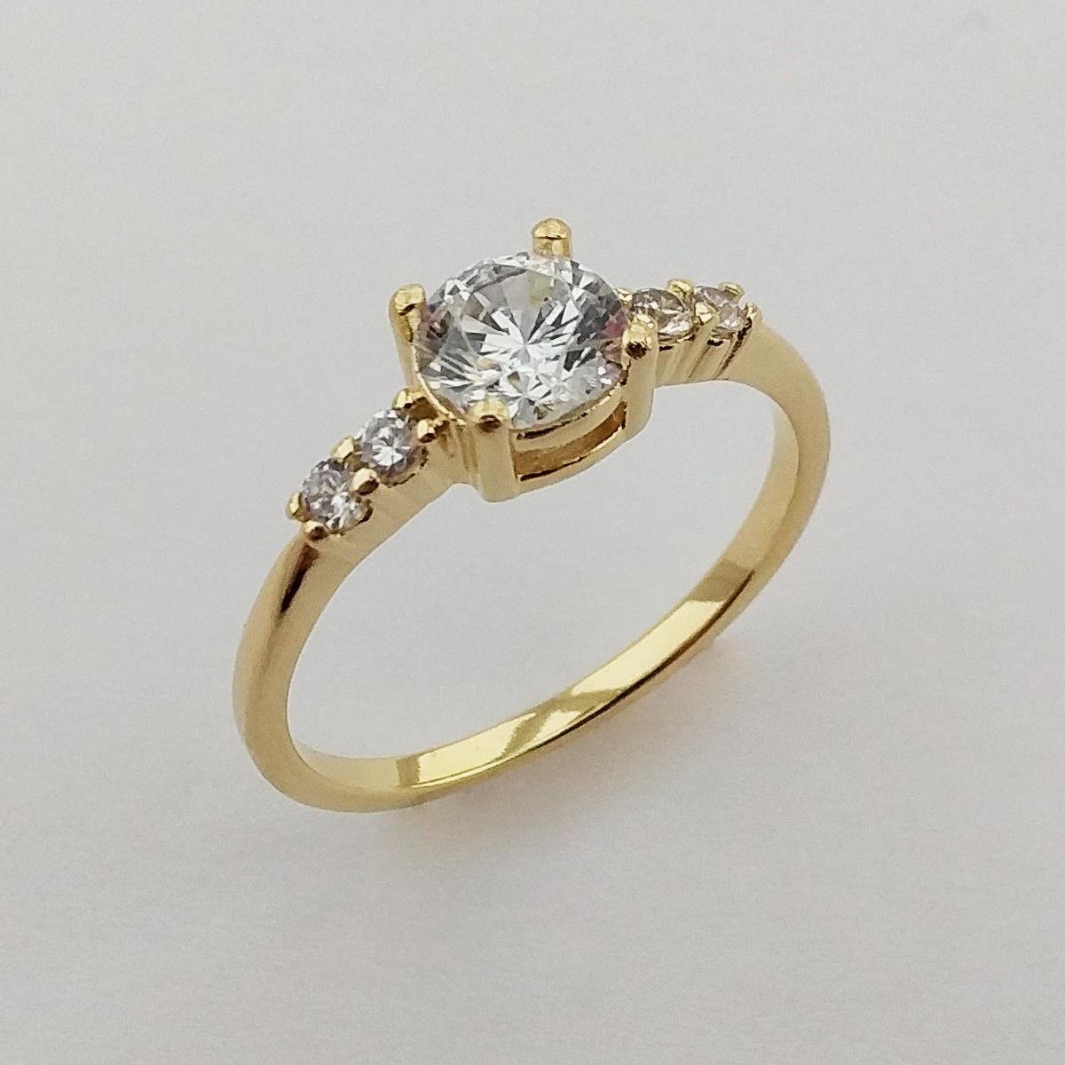 ANEL FOLHEADO A OURO COM ZIRCÔNIAS 1 SOLITÁRIO CRISTAL