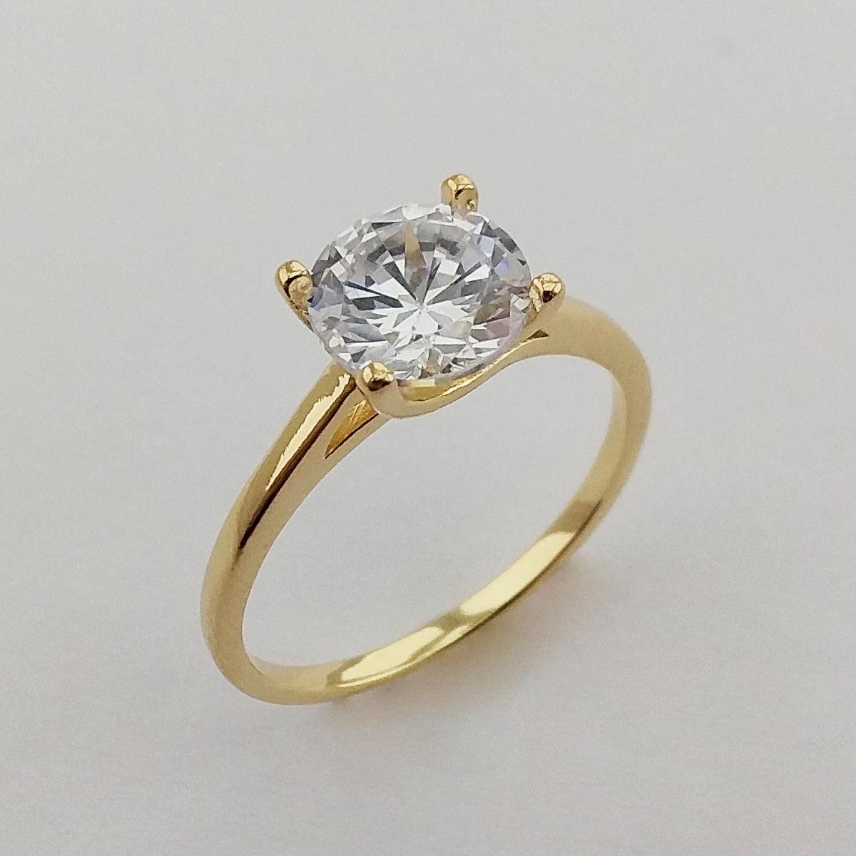 ANEL FOLHEADO A OURO SOLITÁRIO ZIRCÔNIA CRISTAL