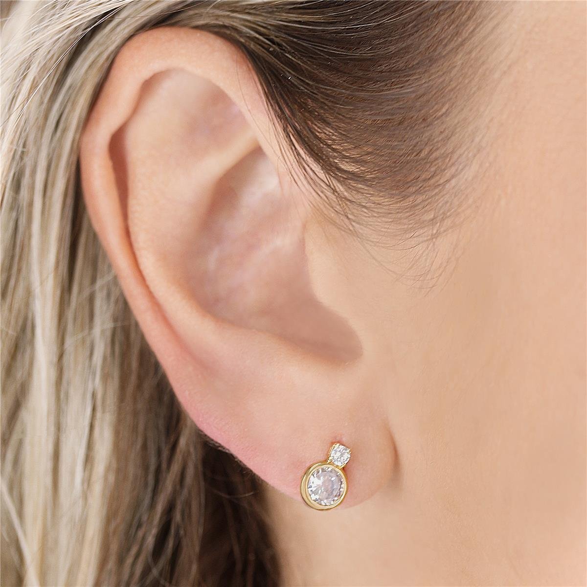 BRINCO FOLHEADO A OURO DE MINI ZIRCÔNIA E ZIRCÔNIA PEQUENA 