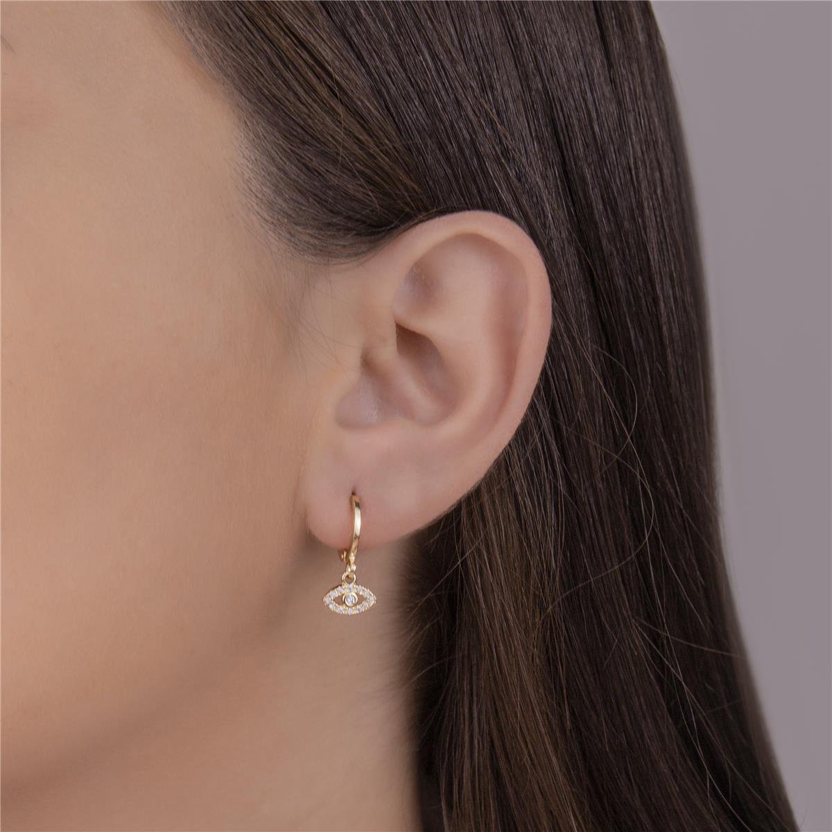 BRINCO FOLHEADO A OURO ARGOLA COM OLHO DE ZIRCÔNIAS