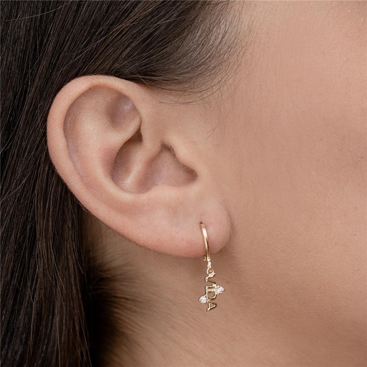 BRINCO FOLHEADO A OURO ARGOLA COM PALAVRA VIDA