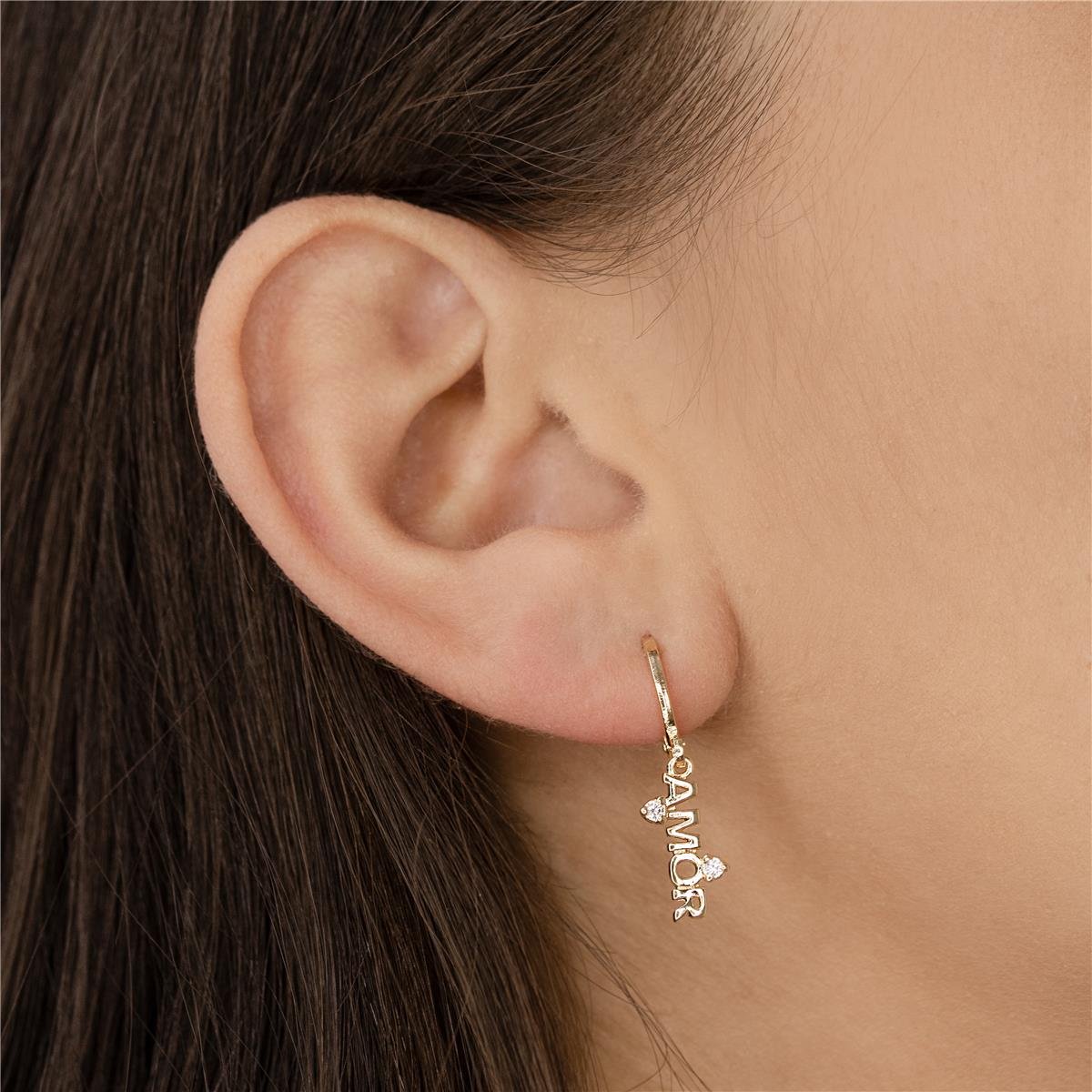 BRINCO FOLHEADO A OURO ARGOLA COM AMOR 