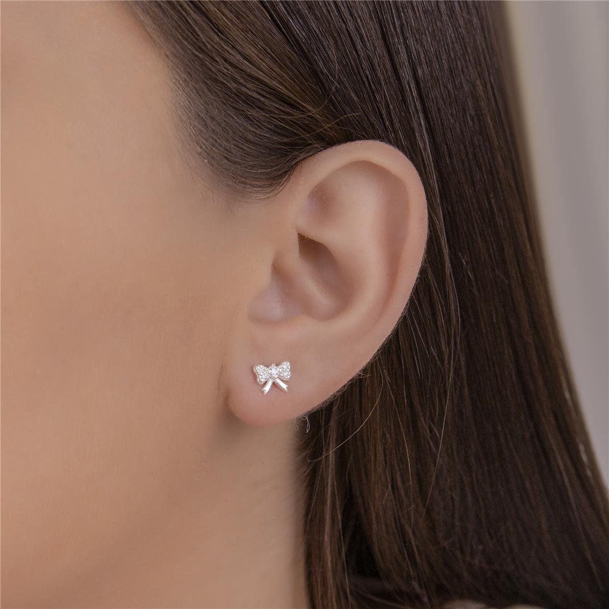 BRINCO PRATA MINI LAÇO COM ZIRCÔNIAS E LISA