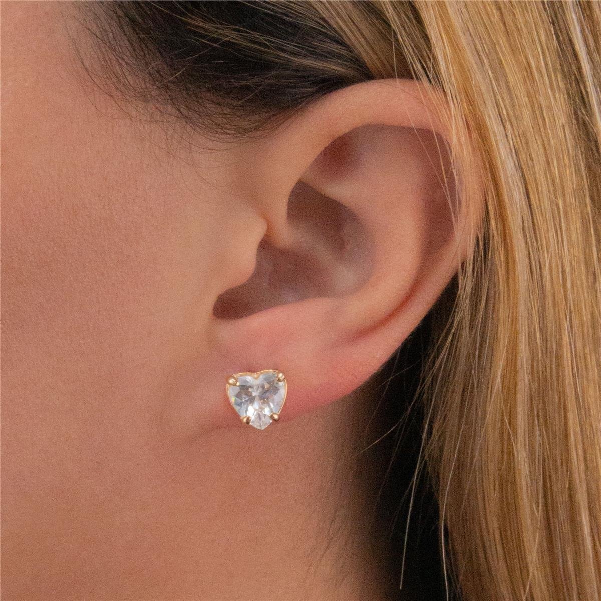 BRINCO FOLHEADO A OURO CORAÇÃO DE ZIRCÔNIA