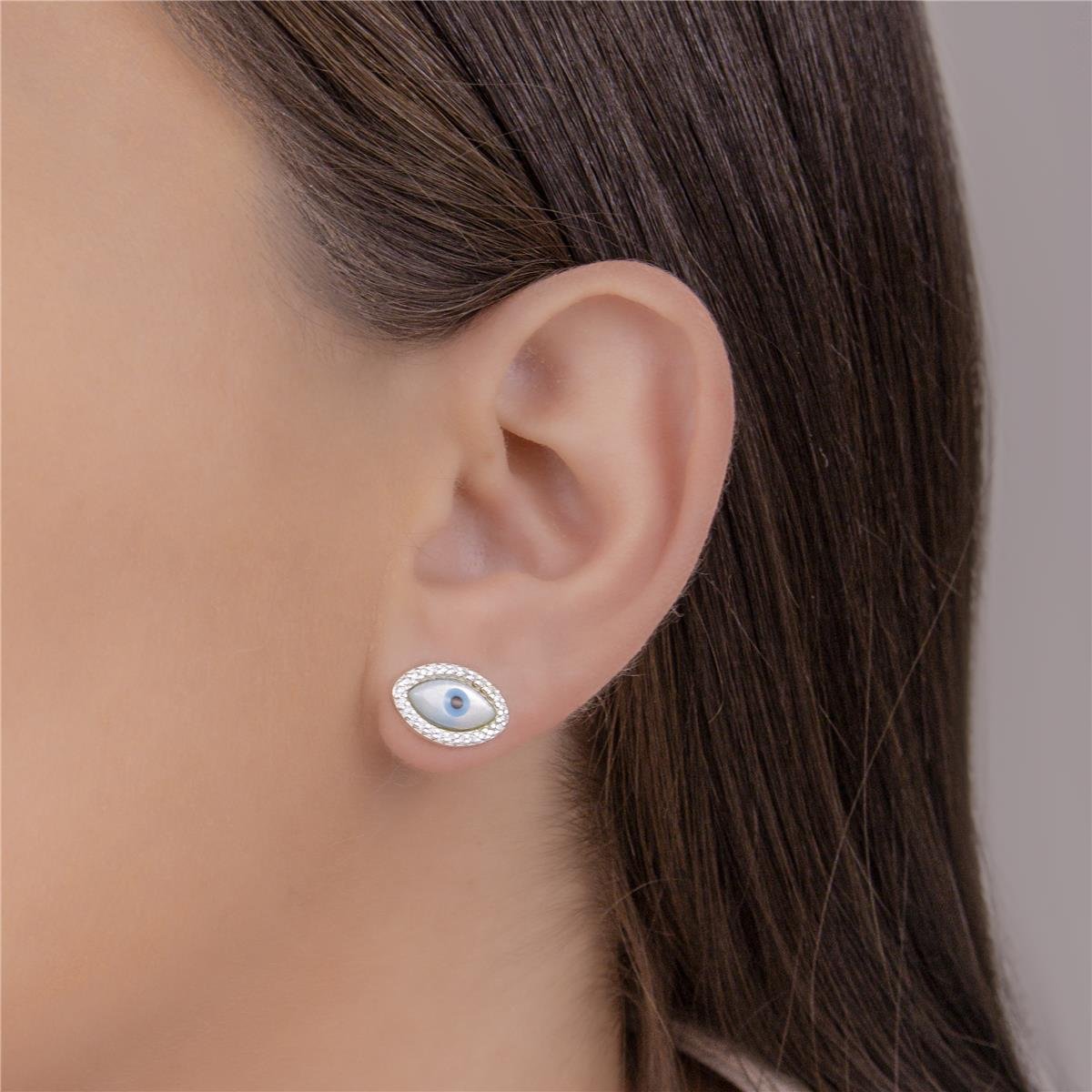 BRINCO PRATA OLHO GREGO COM RESINA E ZIRCÔNIAS