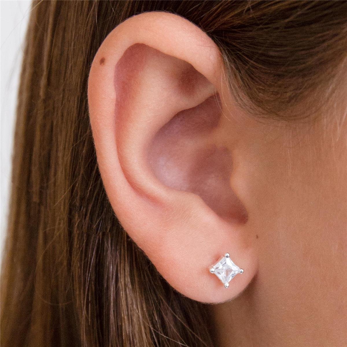 BRINCO PRATA ZIRCÔNIA QUADRADA