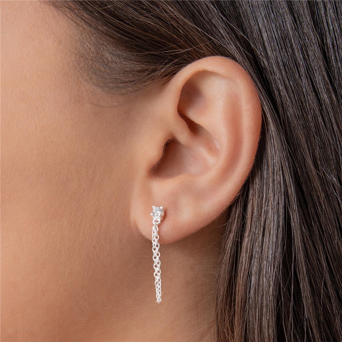 BRINCO PRATA ZIRCÔNIA PEQUENA COM CORRENTE 