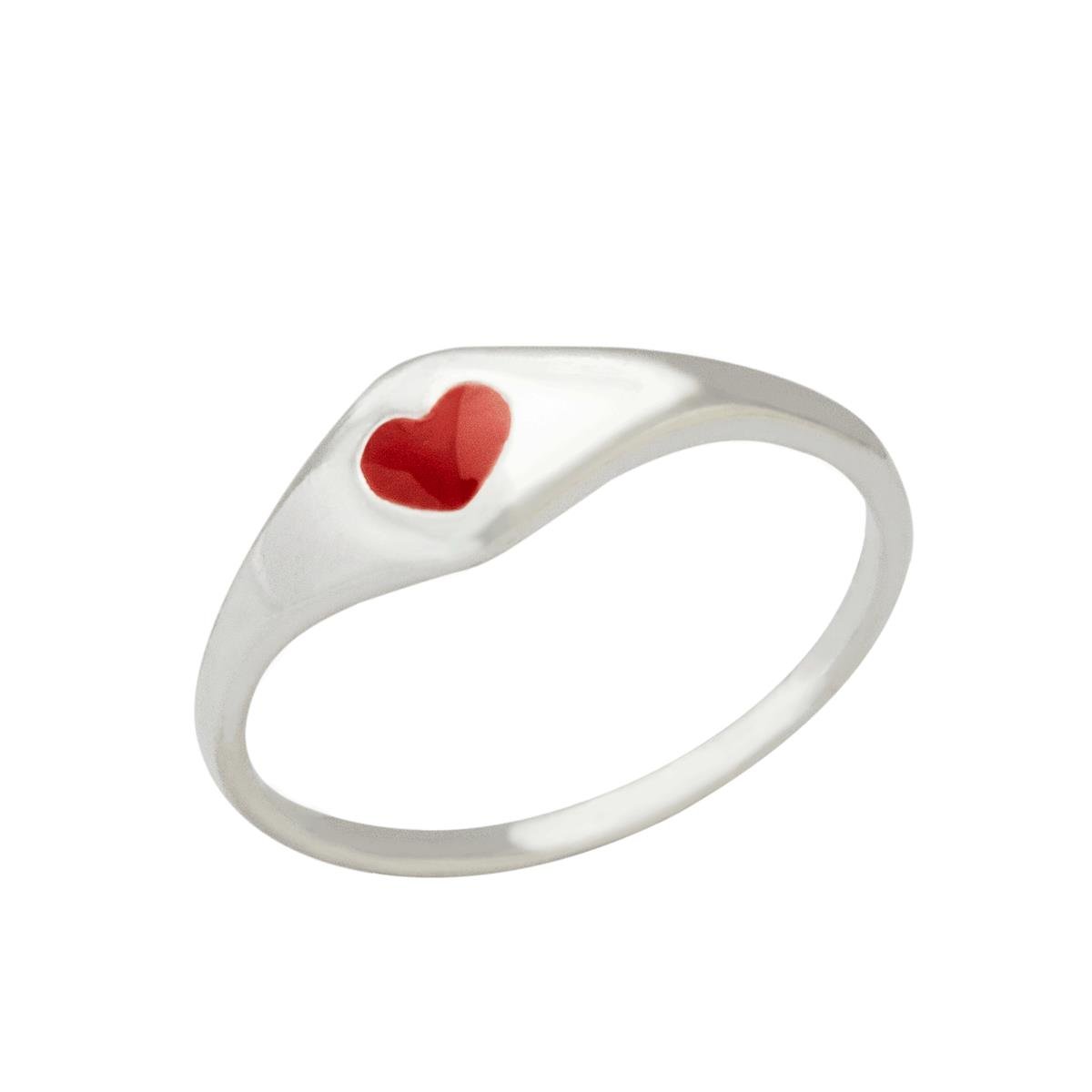 ANEL FOLHEADO A OURO CHAPA LISA COM CORAÇÃO DE RESINA