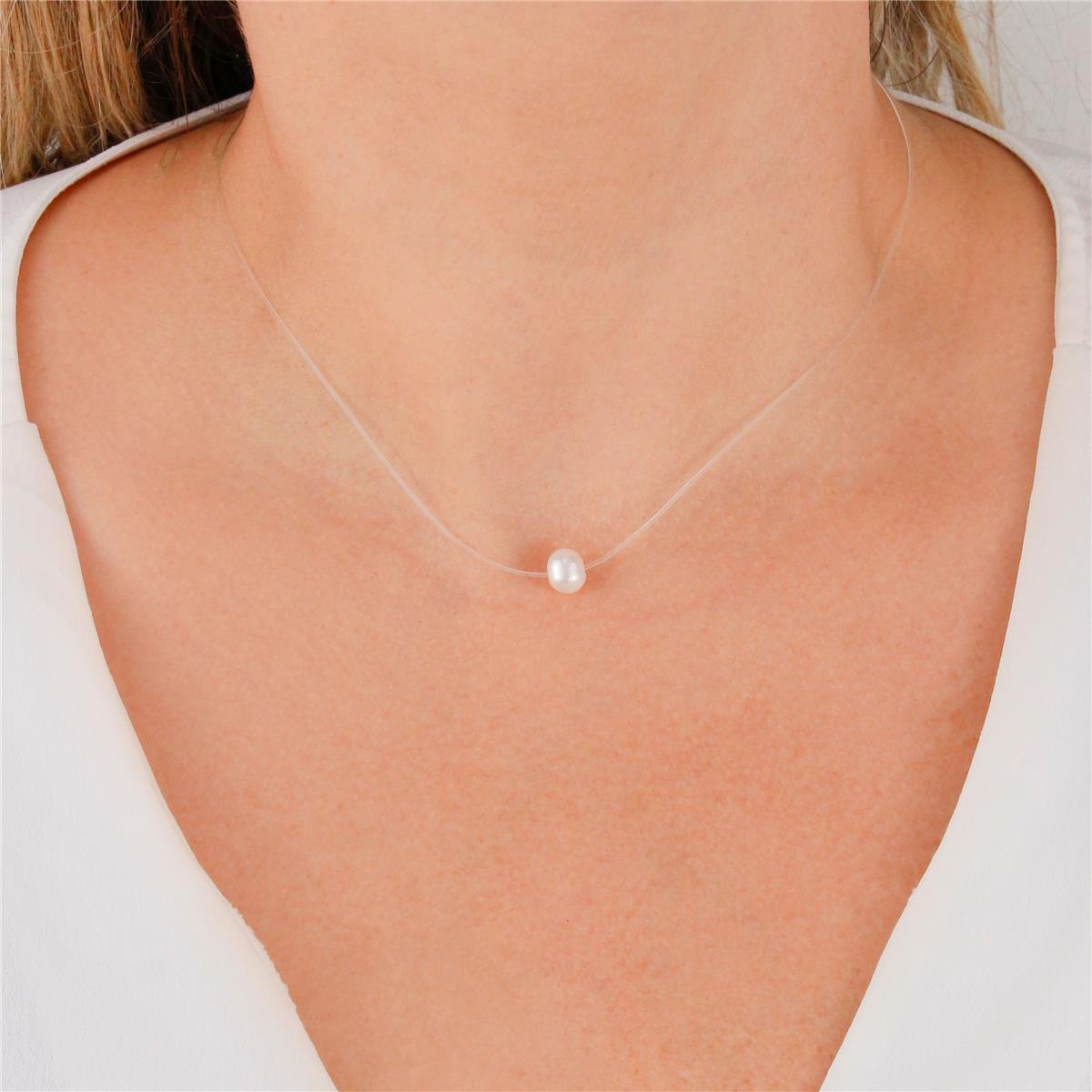 COLAR FOLHEADO FIO SILICONE COM 1 PÉROLA