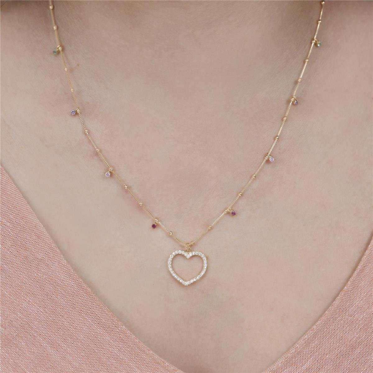 COLAR FOLHEADO A OURO CORAÇÃO COM ZIRCÔNIA