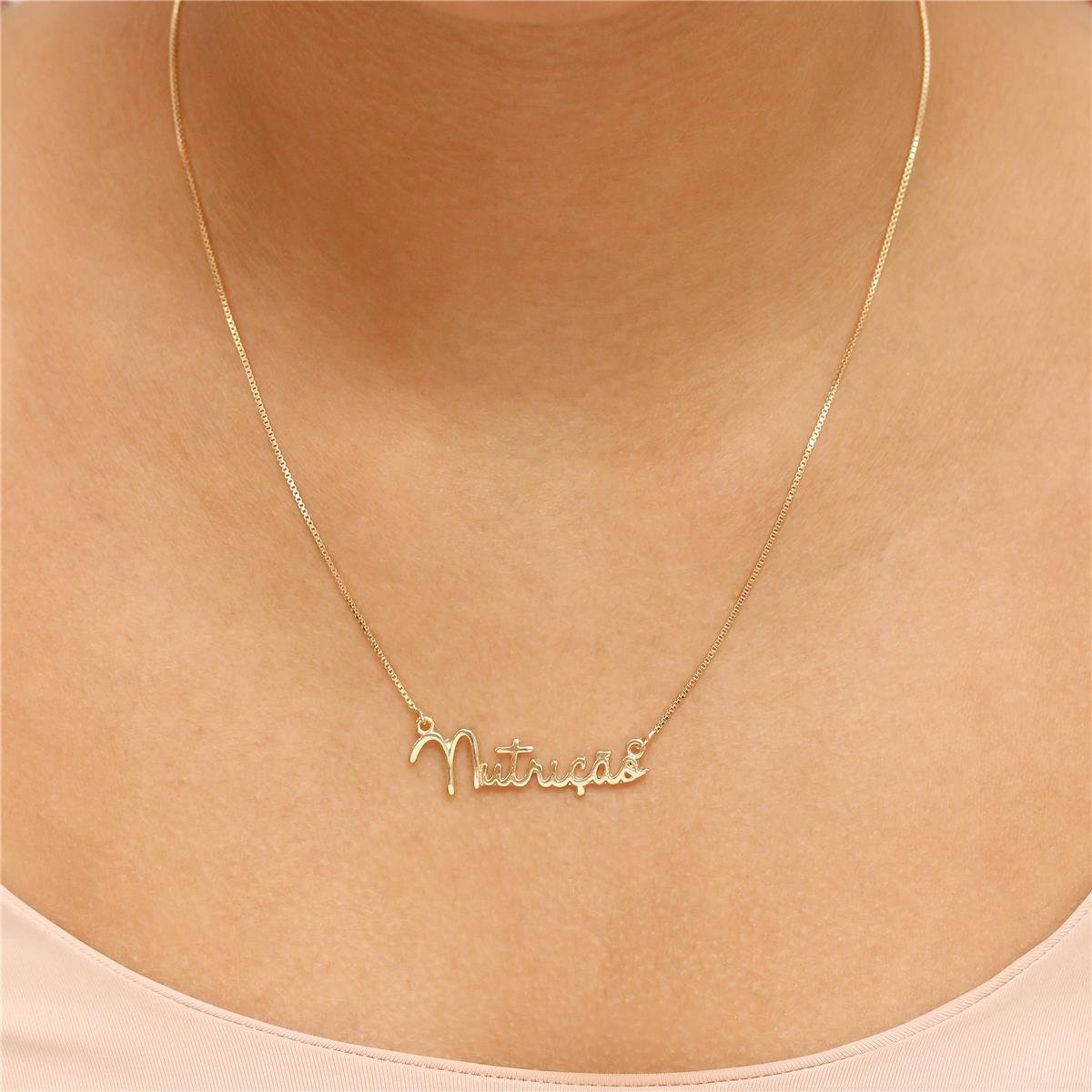 COLAR FOLHEADO A OURO PROFISSÃO NUTRIÇÃO LISO