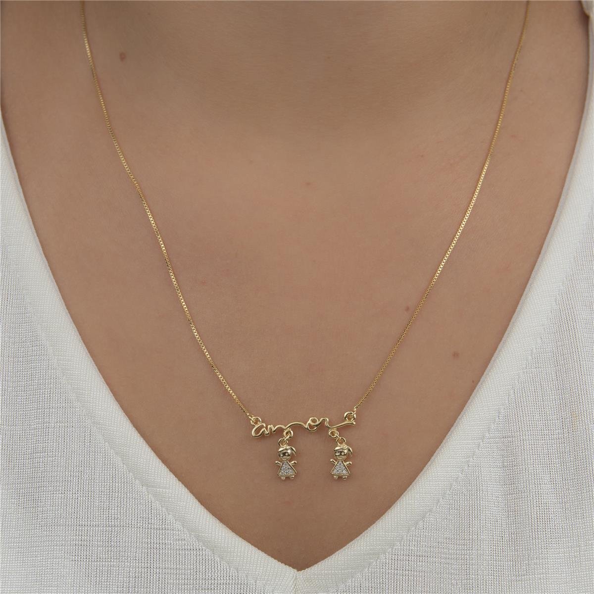 COLAR FOLHEADO A OURO MENINAS COM ZIRCÔNIAS