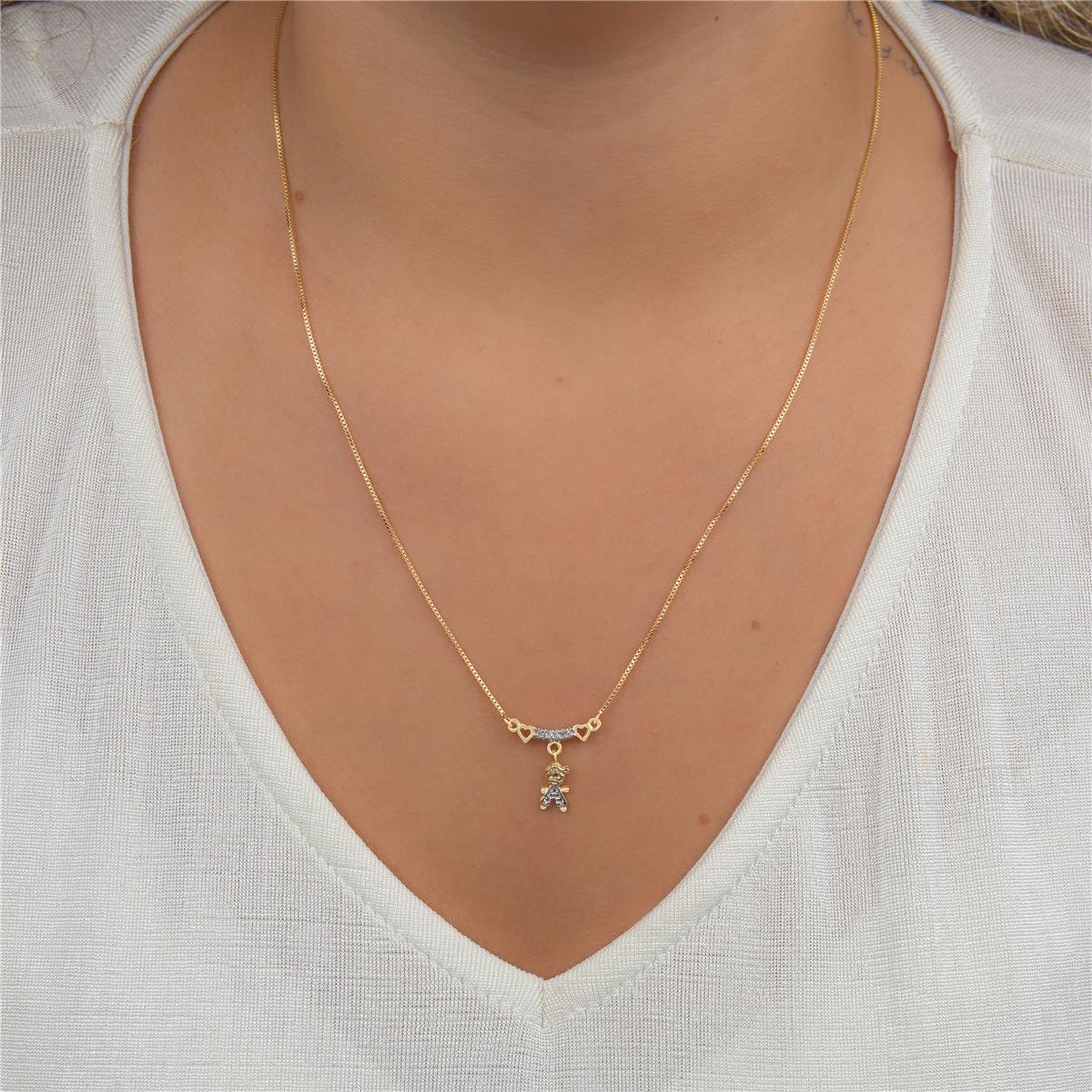 COLAR FOLHEADO A OURO CANGA COM MENINO 