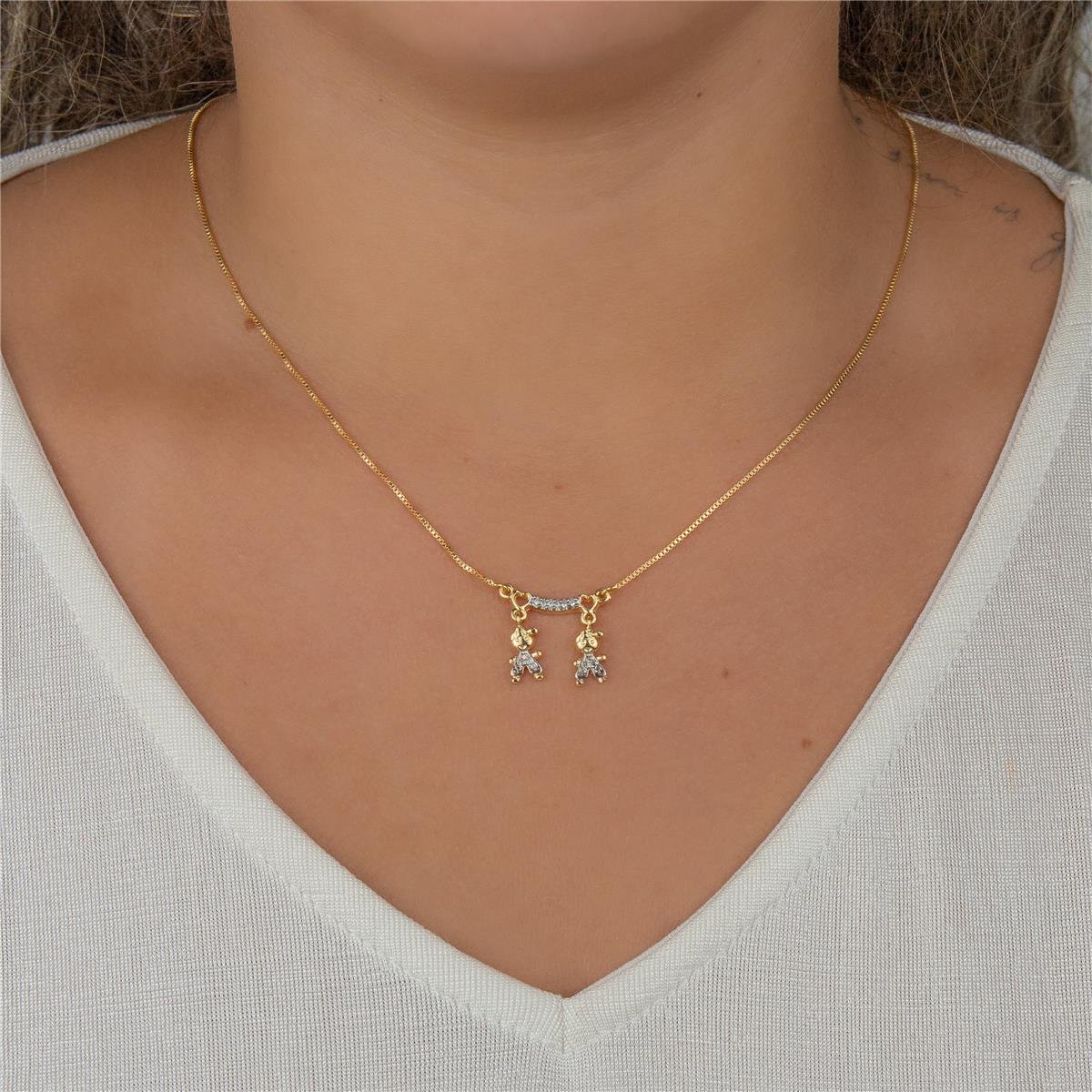 COLAR FOLHEADO CANGA COM ZIRCÔNIA 2 MENINOS RÓDIO