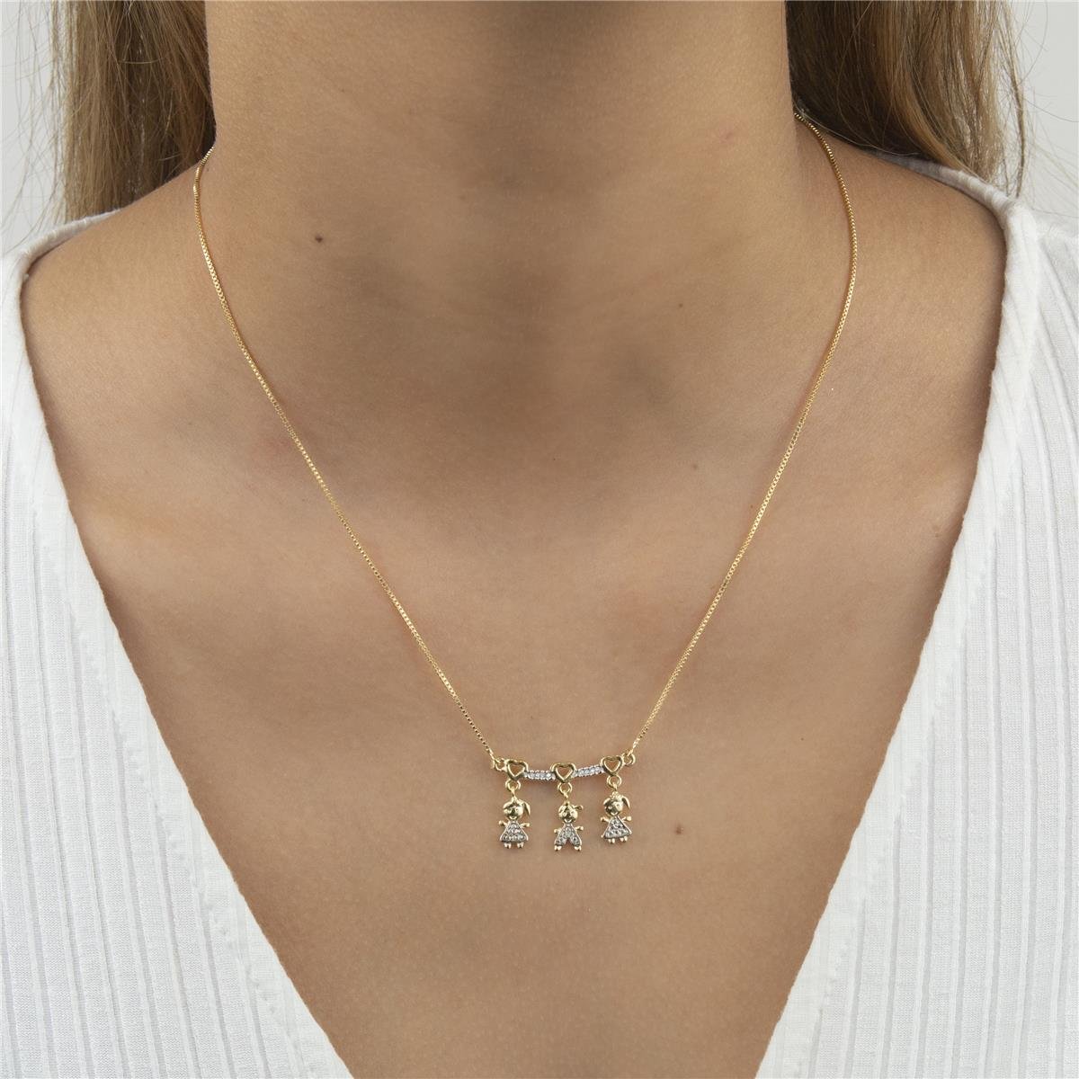 COLAR FOLHEADO A OURO CANGA COM MENINAS E MENINO 