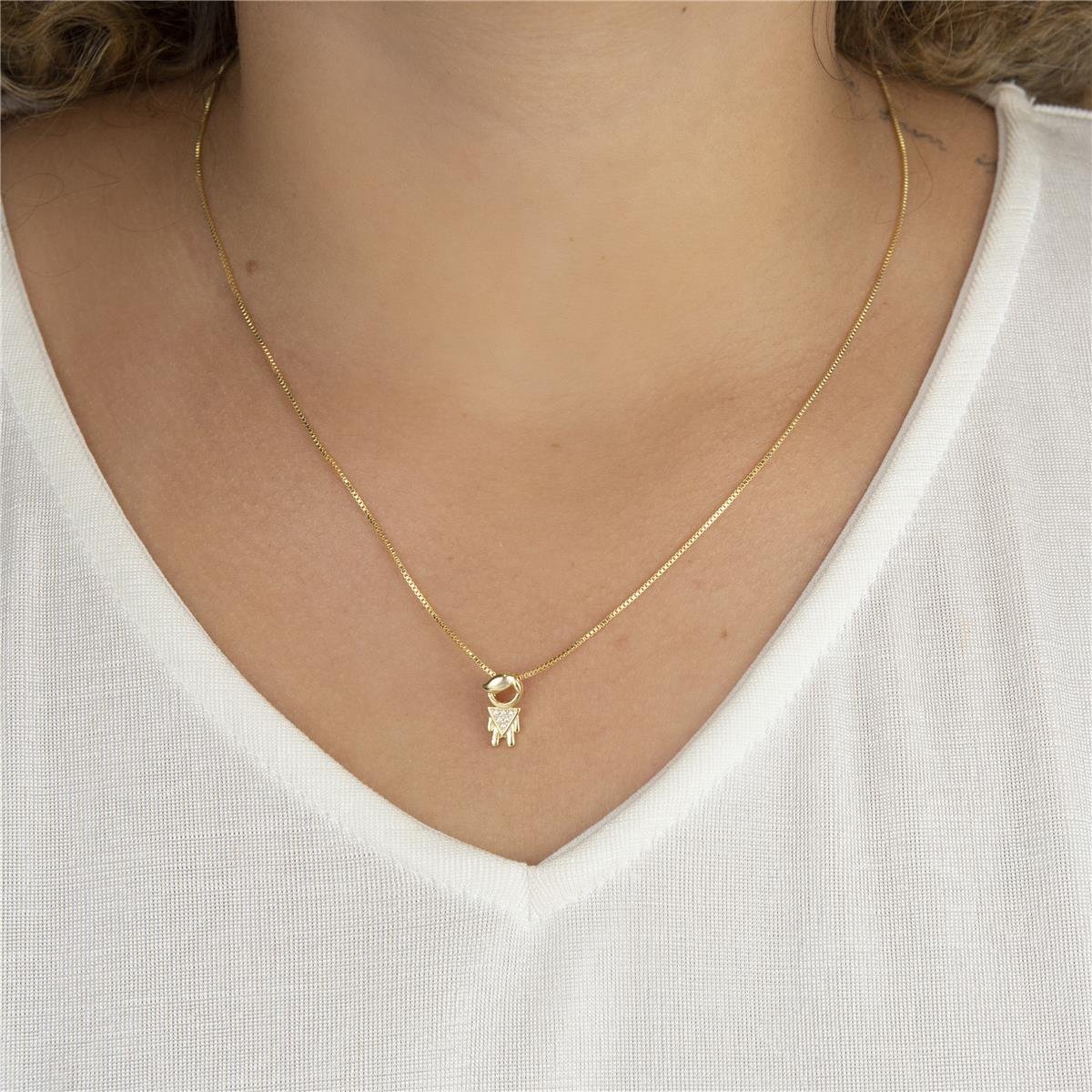 COLAR FOLHEADO A OURO MENINO LISO COM ZIRCÔNIA 