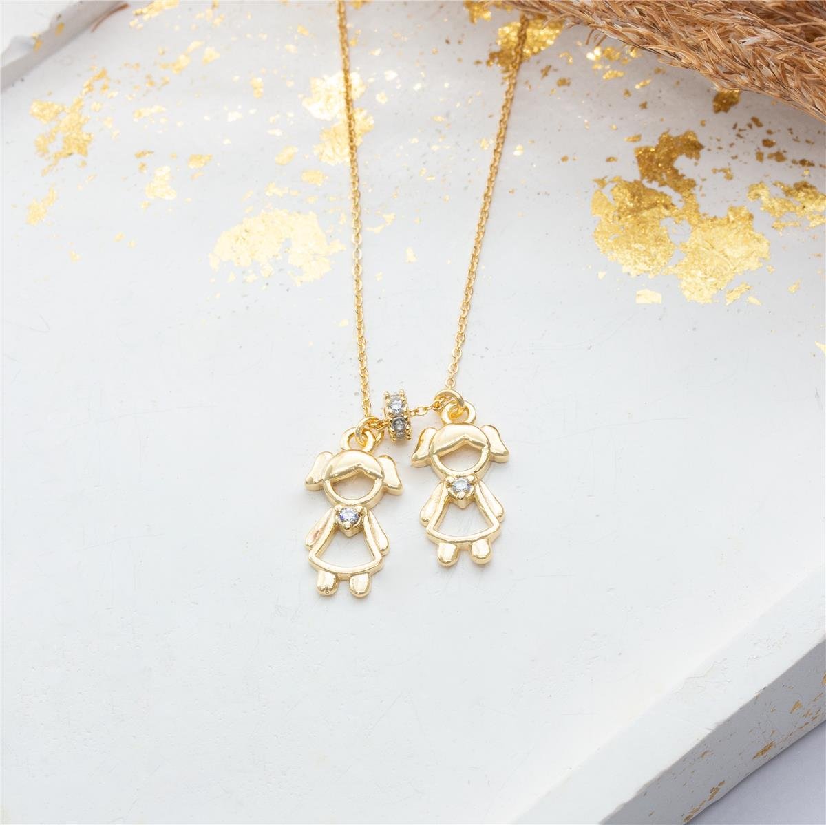 COLAR FOLHEADO A OURO 2 MENINAS VAZADAS E SEPARADOR