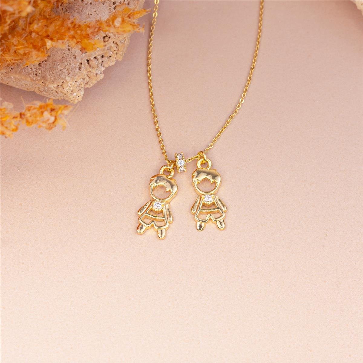 COLAR FOLHEADO A OURO SEPARADOR DE ZIRCÔNIAS E 2 MENINOS VAZADOS