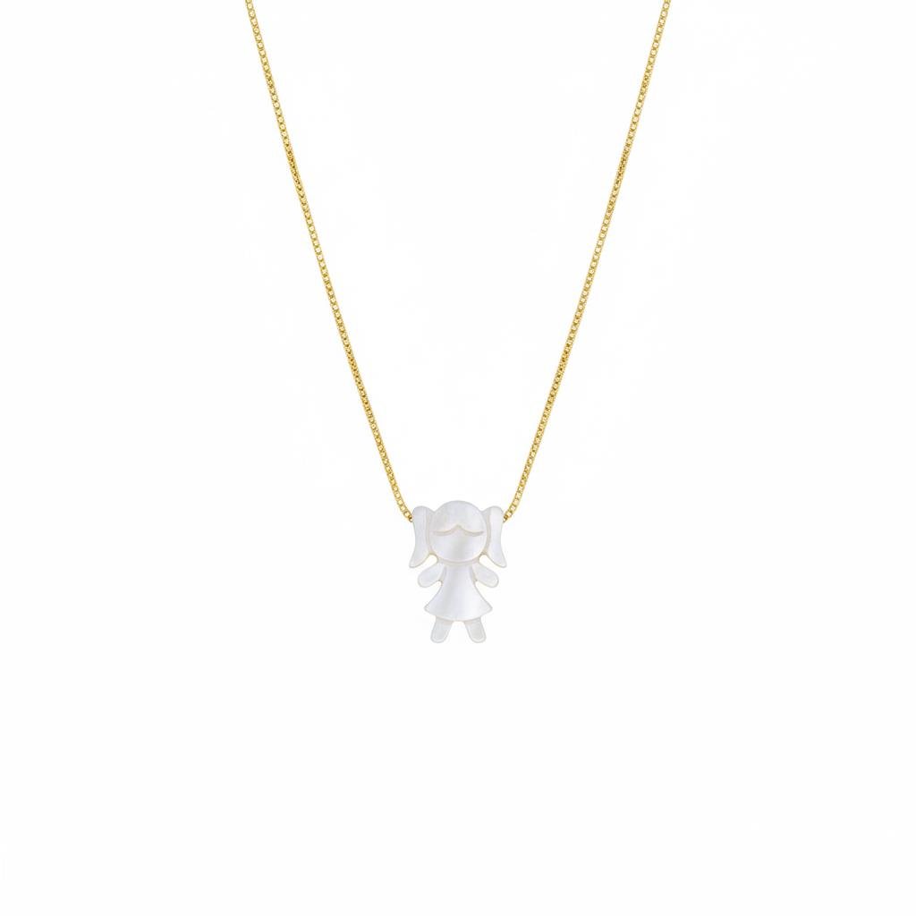 COLAR FOLHEADO A OURO COM MENINA DE MADREPÉROLA