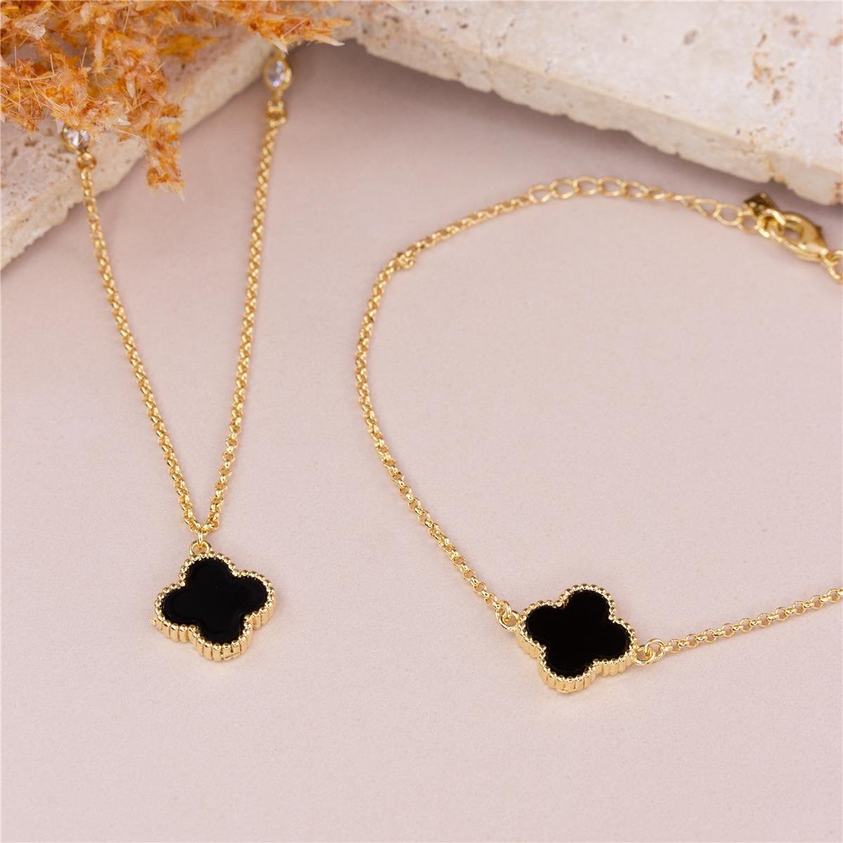 COLAR FOLHEADO A OURO COM TREVO E ZIRCÔNIA 