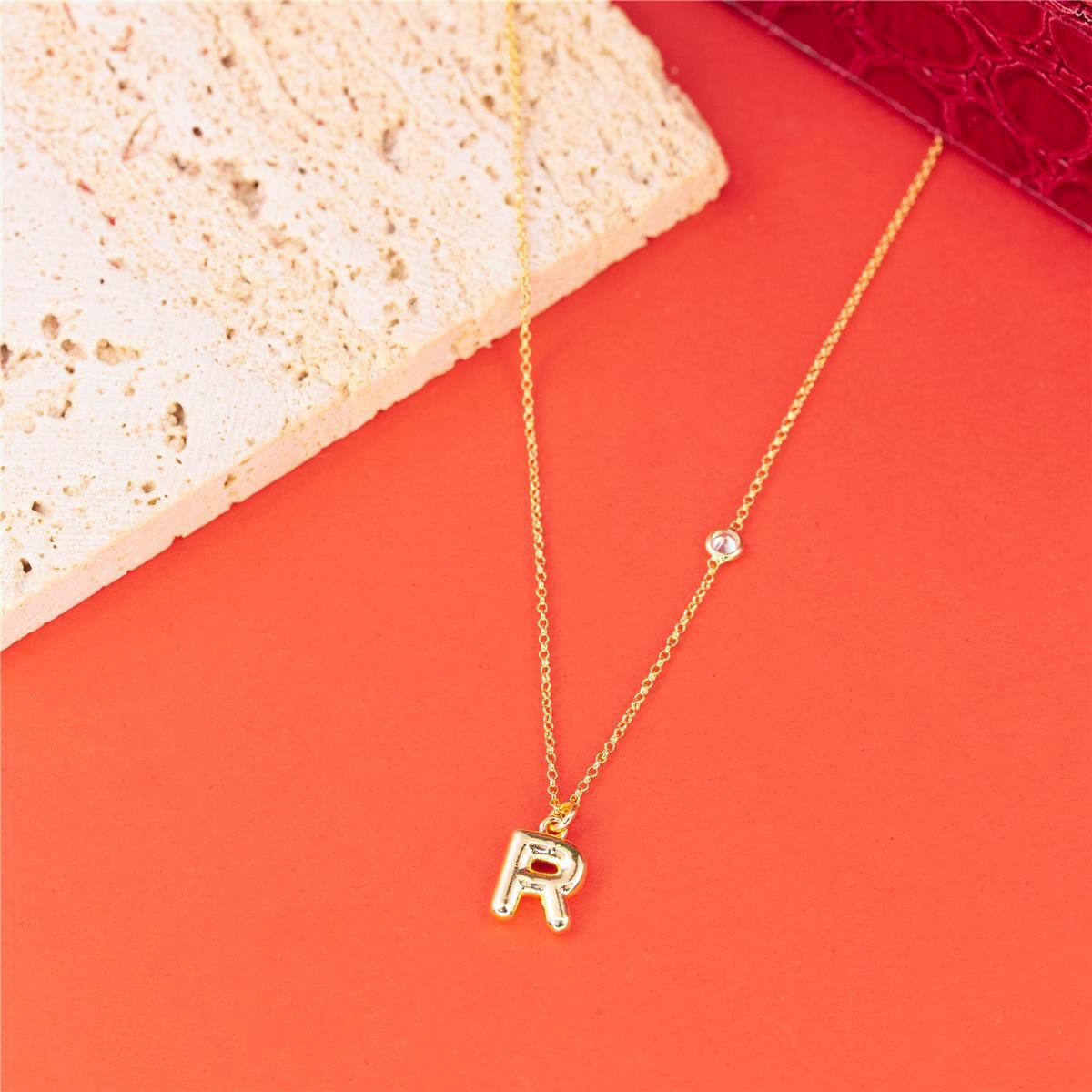 COLAR FOLHEADO A OURO COM MINI ZIRCÔNIA E LETRA LISA