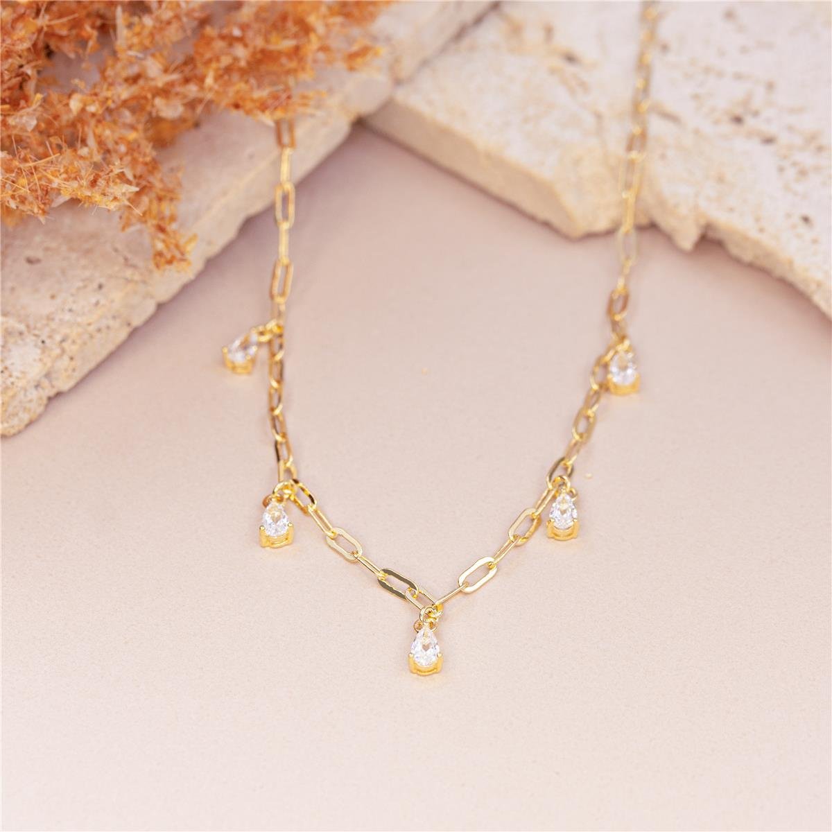 CHOKER FOLHEADO A OURO COM GOTAS EM ZIRCÔNIAS