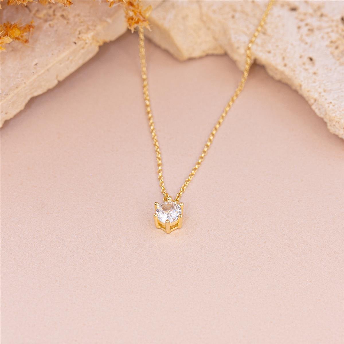 COLAR FOLHEADO A OURO PONTO DE LUZ DE ZIRCÔNIAS