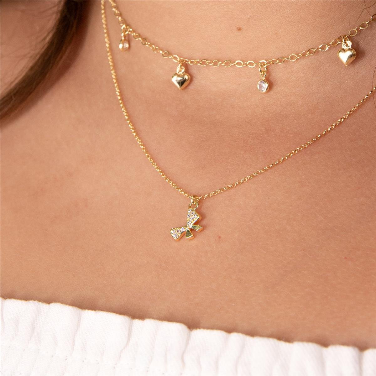 COLAR FOLHEADO A OURO INFANTIL FIO COM LAÇO DE ZIRCÔNIA CRISTAL