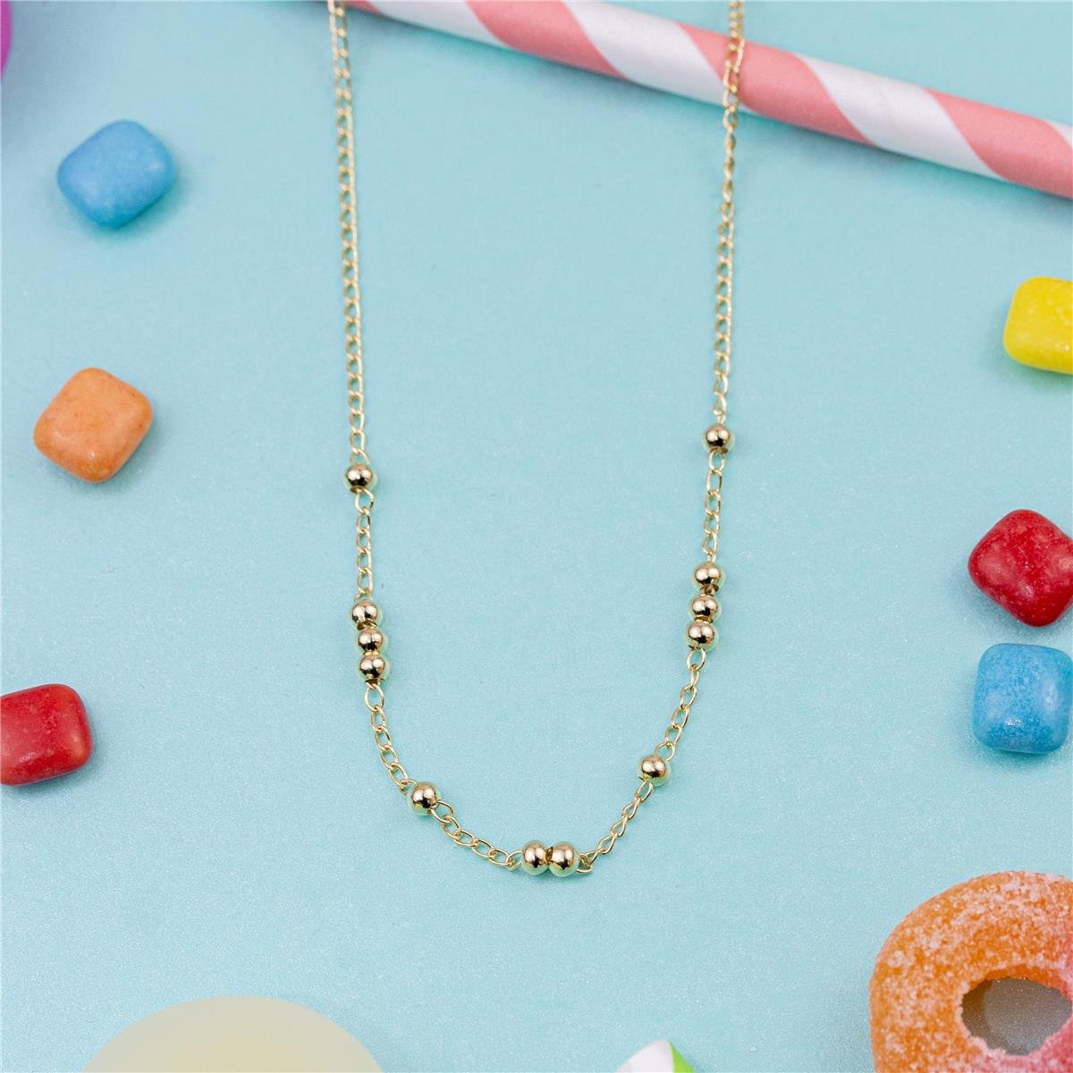 COLAR FOLHEADO A OURO INFANTIL FIO COM BOLAS