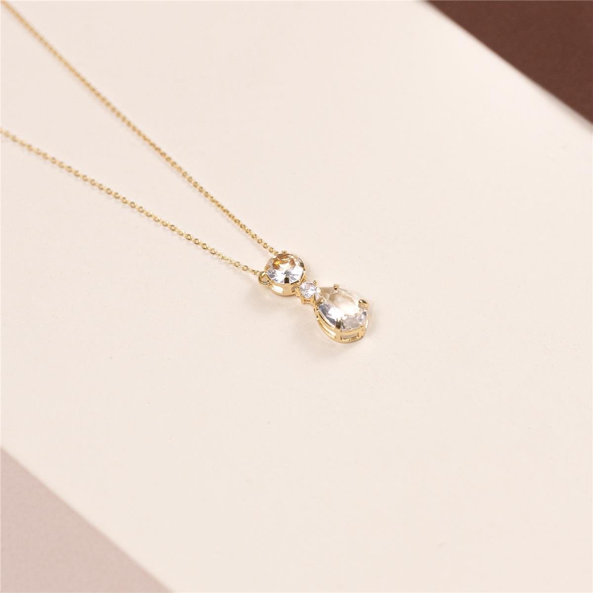 COLAR FOLHEADO 1 ZIRCÔNIA CRISTAL E ZIRCÔNIA REDONDA E GOTA