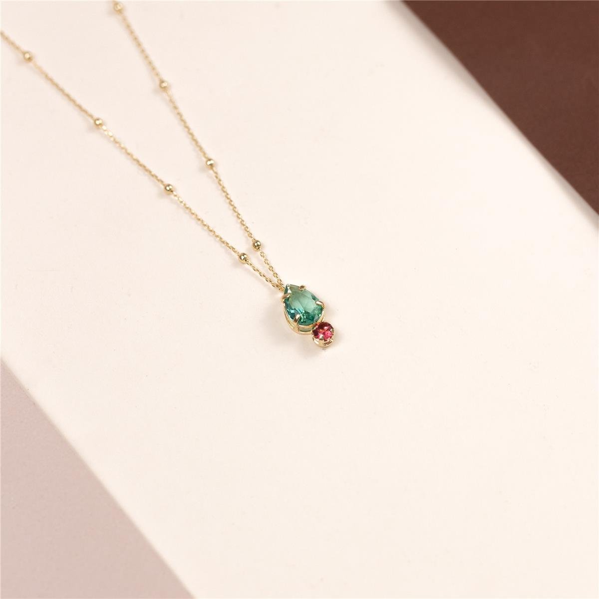 COLAR FOLHEADO FIO COM BOLAS GOTA PEDRA 1 ZIRCÔNIA REDONDA