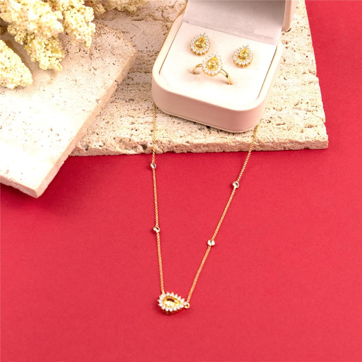 COLAR FOLHEADO FIO COM 4 ZIRCÔNIAS CRISTAL GOTA ZIRCÔNIA